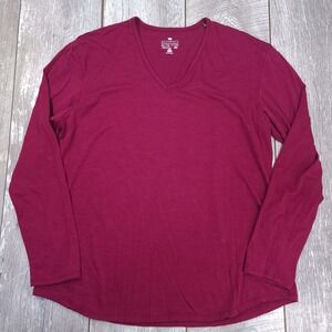 Segments Long Sleeve V-Neck Top Women XXL Burgundy 100% Merino Wool 5112305